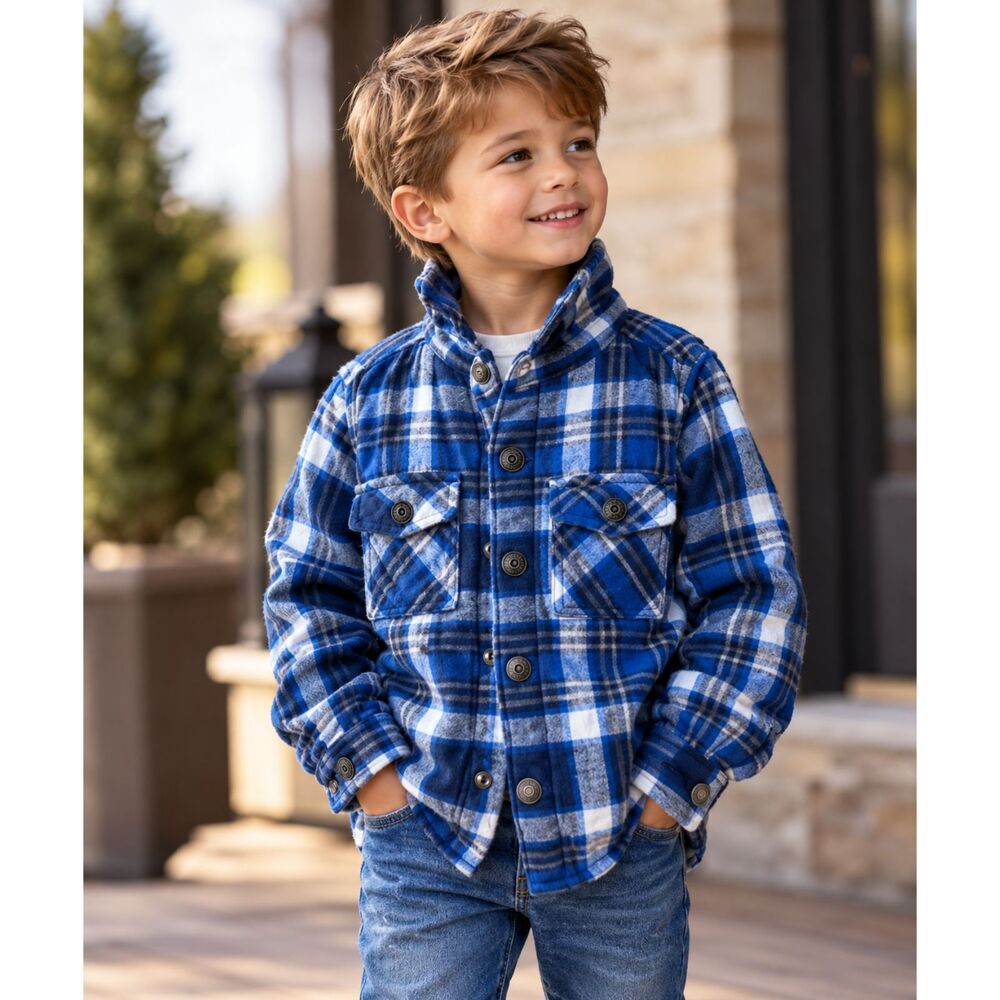 Healthtex Boys Blue Plaid Quilted Flannel Jacket 4T